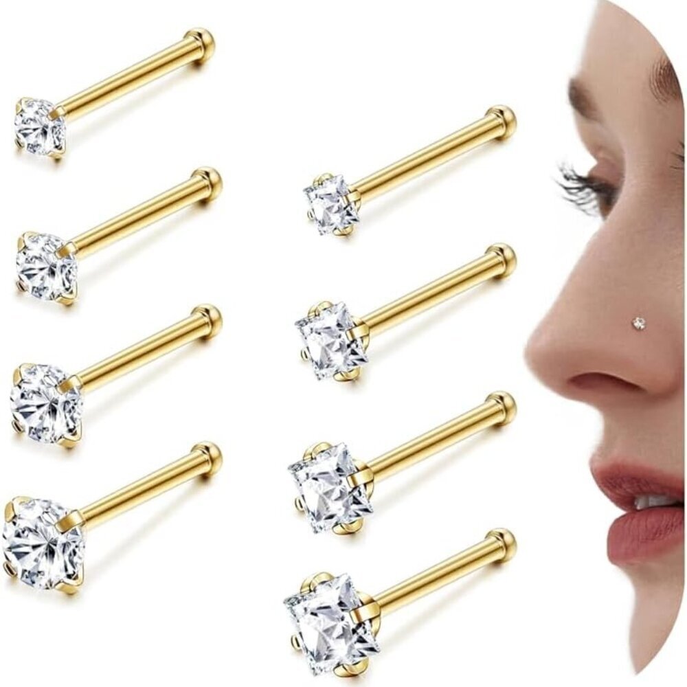 Hypoallergenic Nose Rings 18G 20G Surgical Stainless Steel Studs Jewelry for Wom